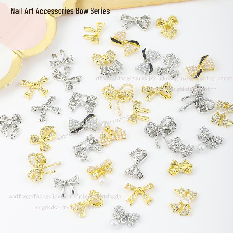 3D Zirconia Bow Nail Art: Luxurious & Shiny Pearl Gel Polish Decoration