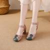 Johnature Ethnic Style Sandals Genuine Leather Thick Heel Flower Mixed Colors Women's Shoes