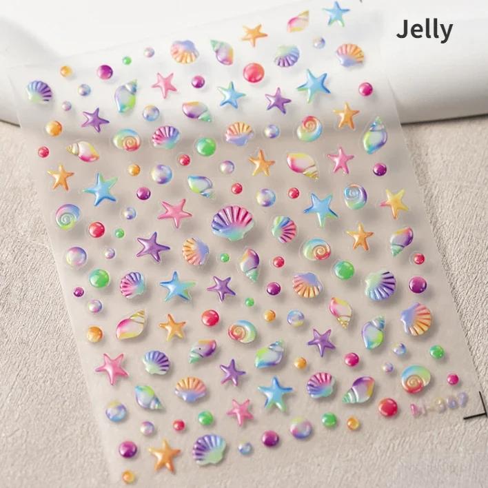 Colorful Octopus Dolphin Starfish Crab Conch Seahorse Scallop Conch Ocean Jelly Cartoon Nail Art Sticker Adhesive Manicure Decal