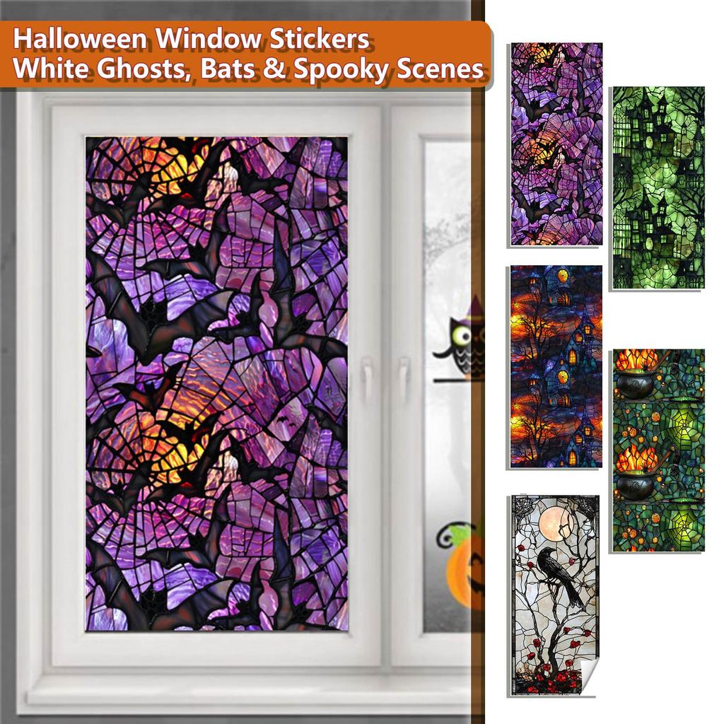 Halloween Crow Window Stickers Non Adhesive Window Flowers PVC Static Transparent Film Glass Stickers