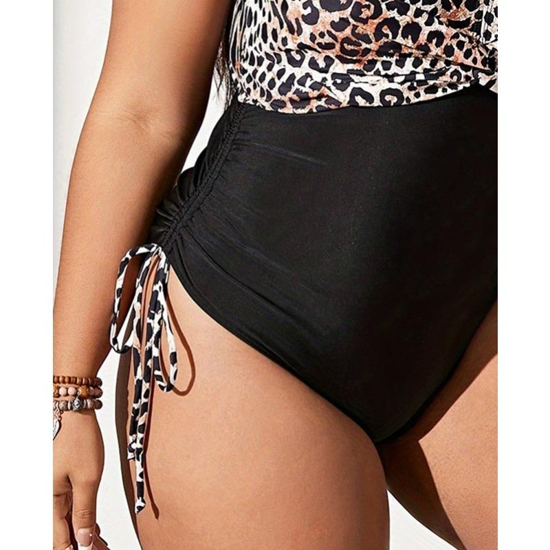 New Plus Size Swimsuit Women's Leopard Print Multi-color One-piece Slim Backless Drawstring Bikini