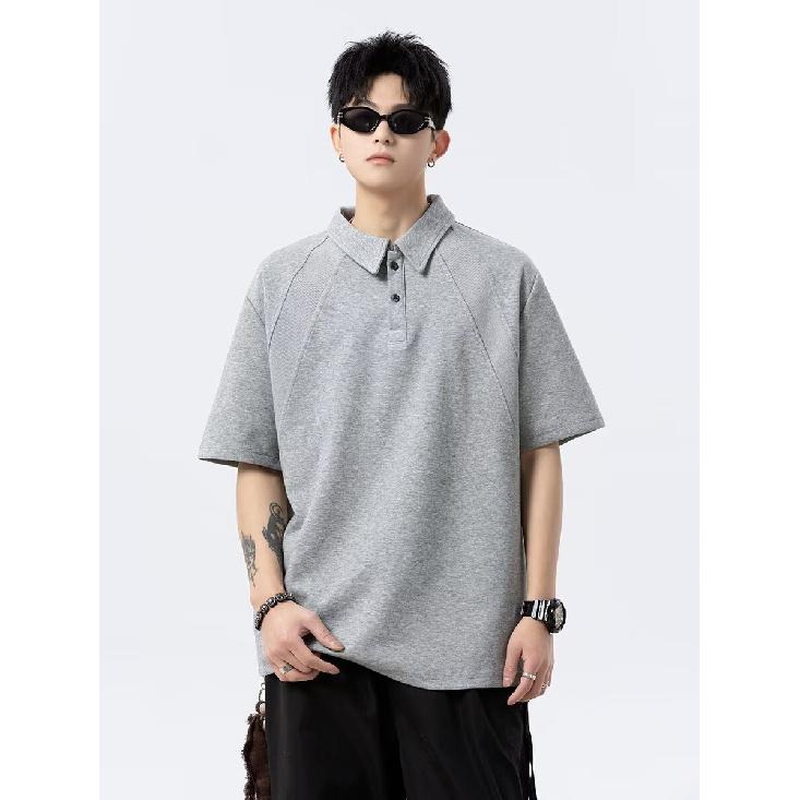 

Мужская модная брендовая футболка-поло с коротким рукавом и лацканами, летняя футболка, корейская приталенная мода, новинка 2025 года, универсальный топ 3XL серый