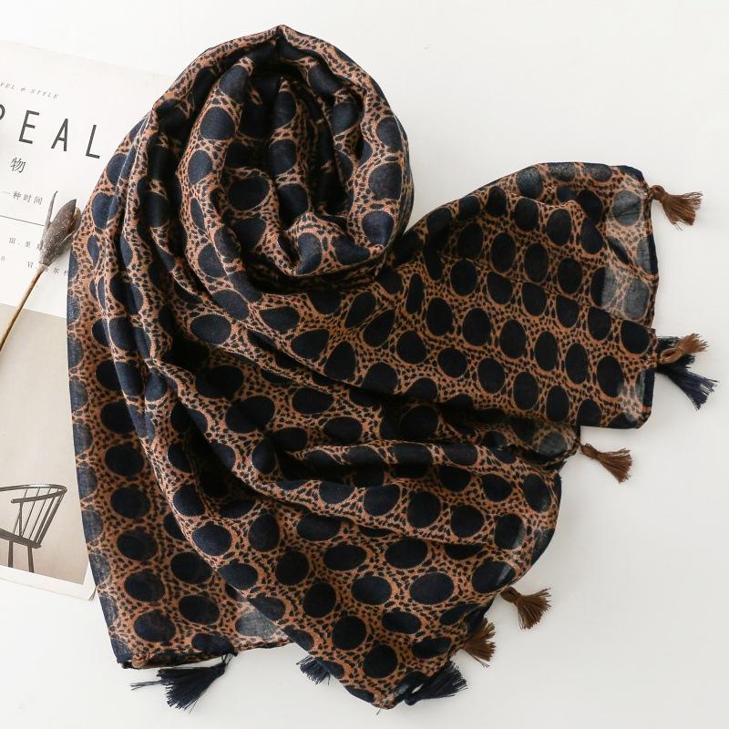 Black Dot 88*180Cm Women Viscose Scarf Winter Warm Shawl Muslim Hijab Cotton Linen Feeling Foulard Tassel Pashmina Wrap