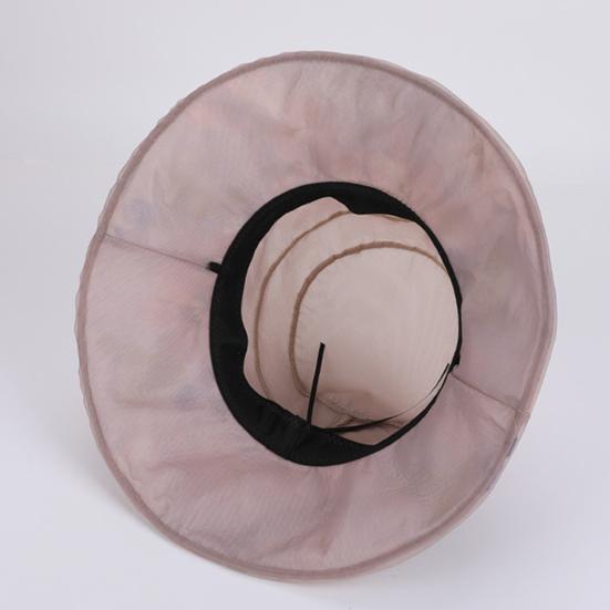 Women Sun Hat Mesh Yarn Wide Brim 3D Flower Decor Bucket Hat Outdoor UV Protection Beach Cycling Basin Hat