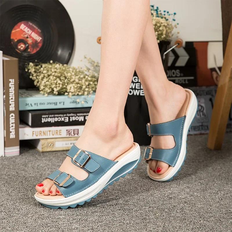 Fashion 2025 Summer Women Wedge Sandals Premium Orthopedic Open Toe Sandals Vintage Anti-slip Leather Casual Female Platform Retro Shoes