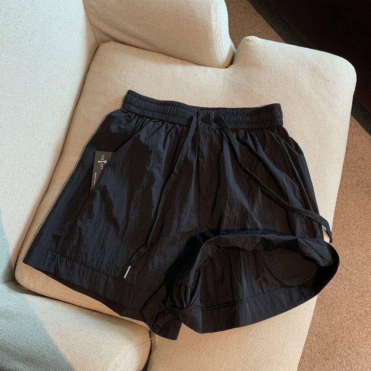 Women's Minimalist Elastic Waist Wide-Leg Cargo Shorts - Petite, Loose, A-Line, Casual Sportswear