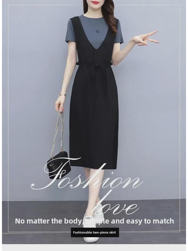 European Summer 2022 Slimming Casual Two-Piece Look Suspender Dress - Women's Fashion