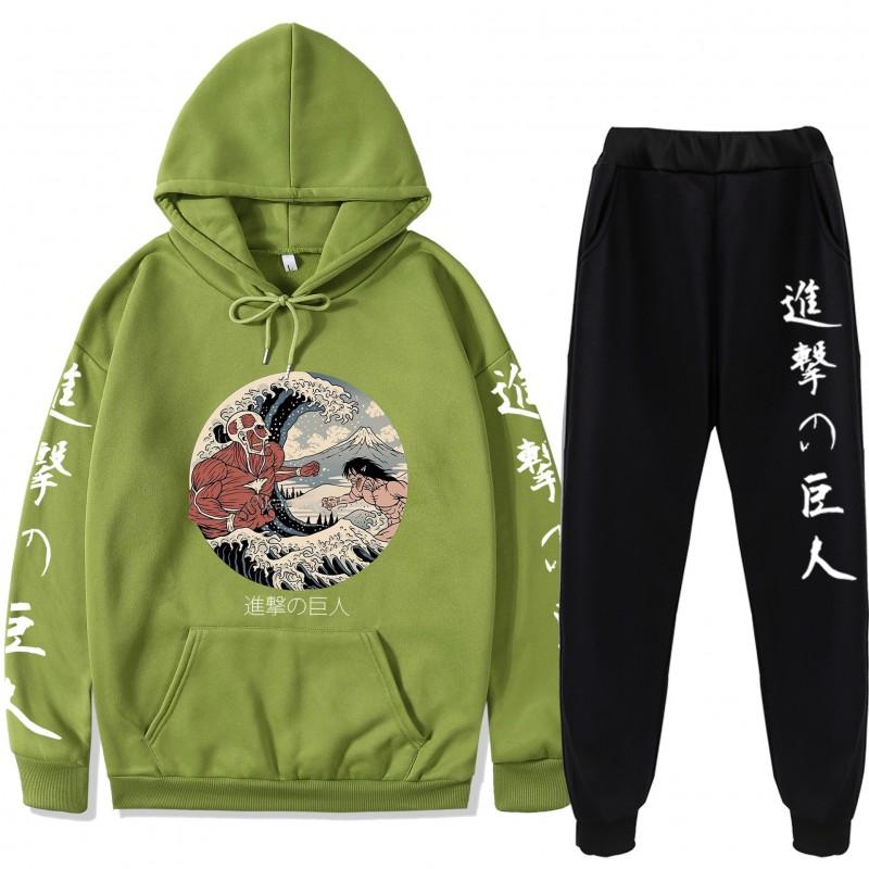 Attack On Titan Anime Hoodie Set Teen Casual Sweatshirt Top Pants