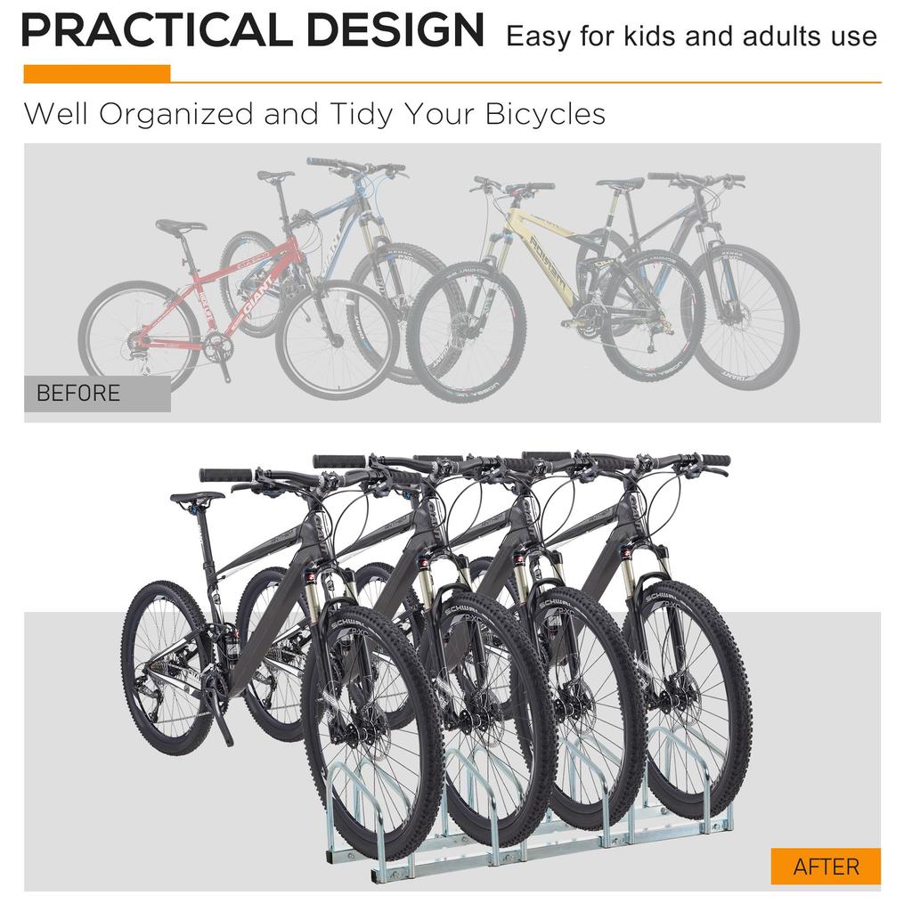 Bike Stand Parking Rack Floor Or Wall Mount Bicycle Cycle Storage Locking Stand 4 Racks Silver