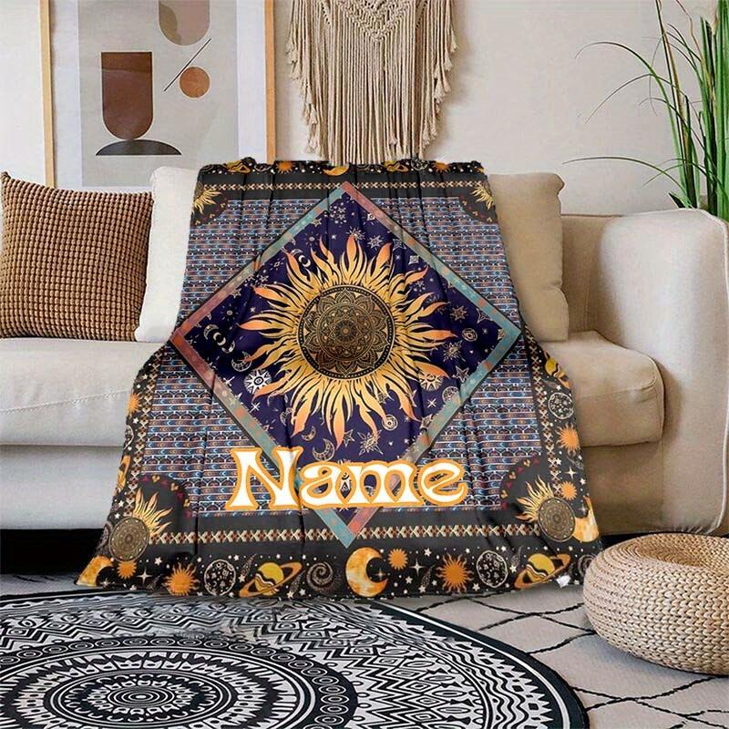 Vintage Boho Indian Mandala Customize Your Name Blanket Warm Comfortable And Soft Blankets Are Suitable For Home Lunch Break Blanket Office Sofa Sofa