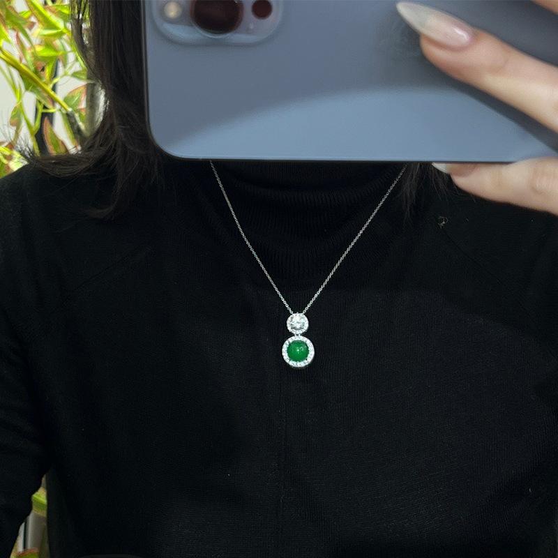 New S925 Silver Green Egg Noodles Four Claws Women's Pendant Fashion Light Luxury Exquisite High Quality Wedding Jewelry