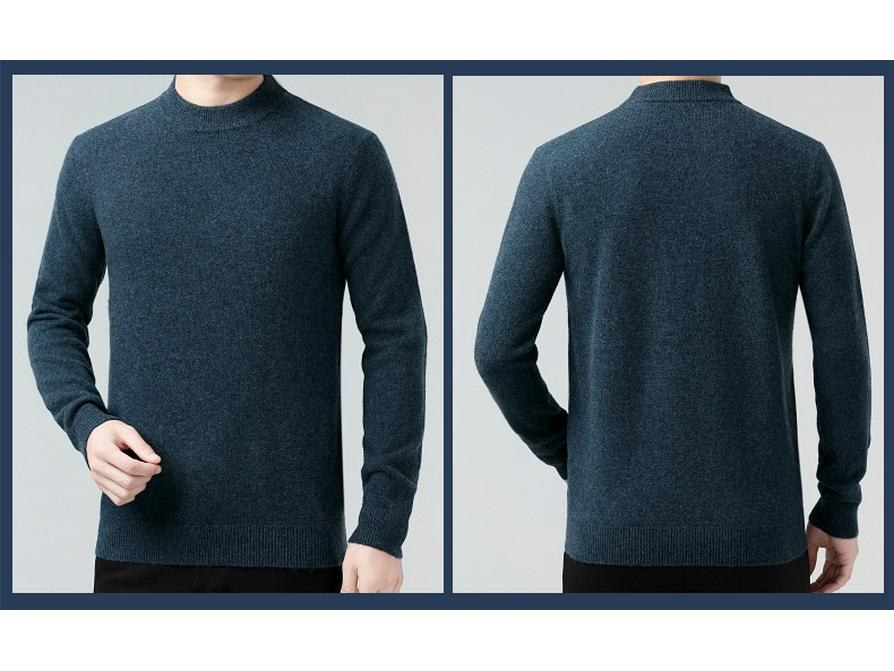 Men's 100% Wool Sweater, 2025 Autumn/Winter, Thickened Warm Half-High Collar, Middle-Aged Dad Knitwear