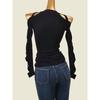 Export Stylish Cut Out Long Sleeves Knitwear Sexy Silm Early Autumn High Elasticity Pullover Keep Warm Tops