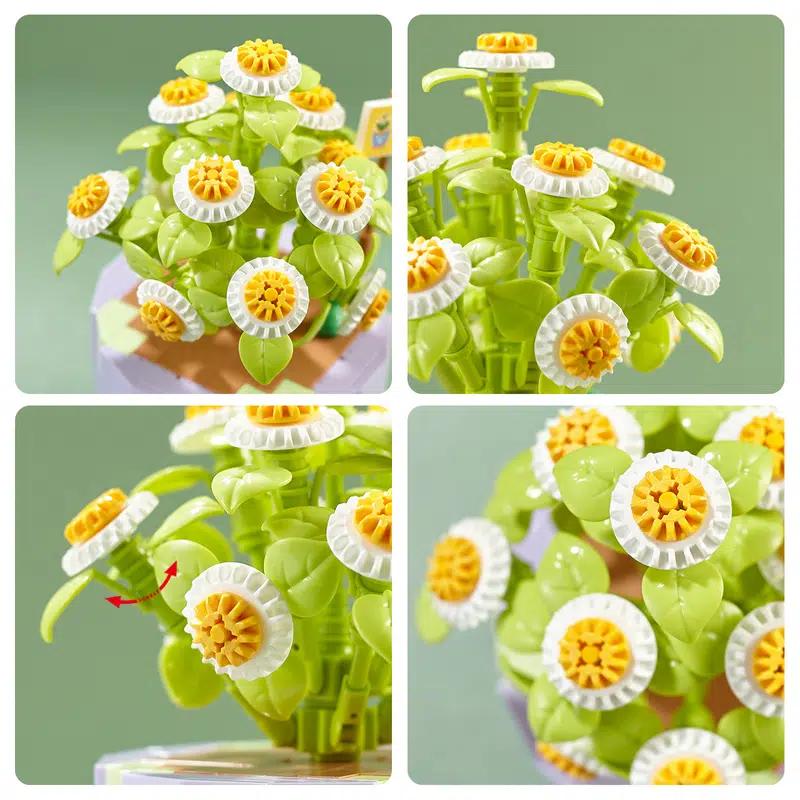 Mini Blocks Bouquet Rose Flowers Building Blocks Home Furnishings Bricks Assembling DIY Toy for Girls