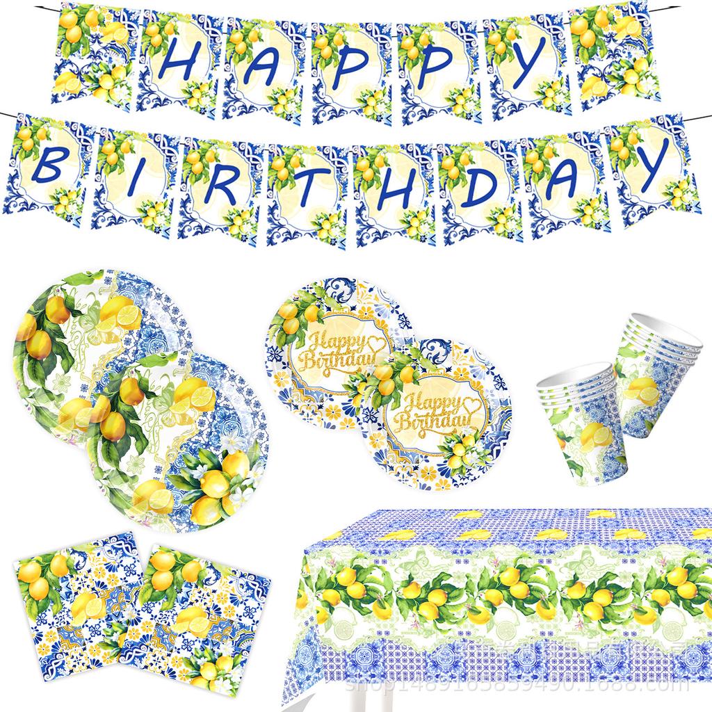Lemon Birthday Theme Party Supplies Birthday Decoration Party Atmosphere Layout Props Tableware Banners Tablecloth