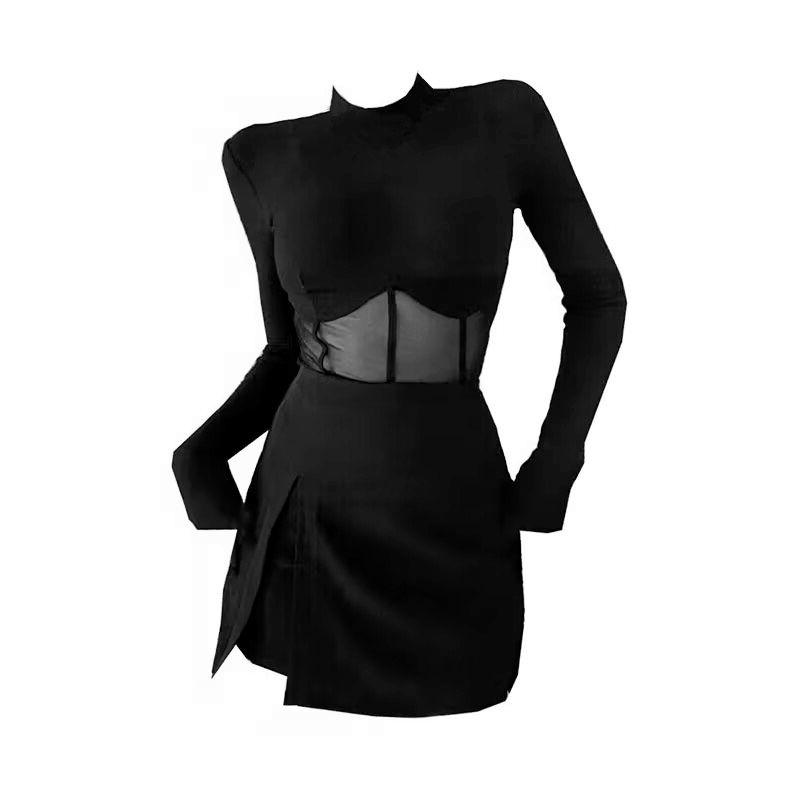 

200 Kini Pure Sexy Sexy Patchwork Mesh Bottoming Top Show Thin Black Skirt Export Extra Large Size Black Tops 4XL