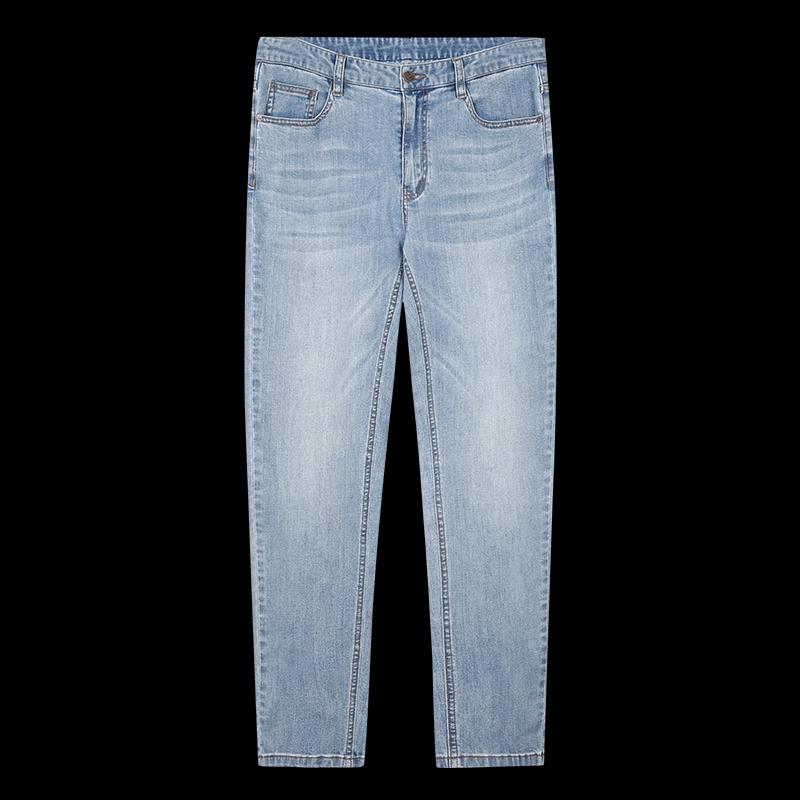 Men's Light Blue Washed Straight Leg Stretch Jeans with Letter Print