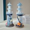 Wooden Lighthouse Decors Nauticals Theme Decors Lighthouse with Starfishs Fish Net Decors Decorative Ornament for Home Decors