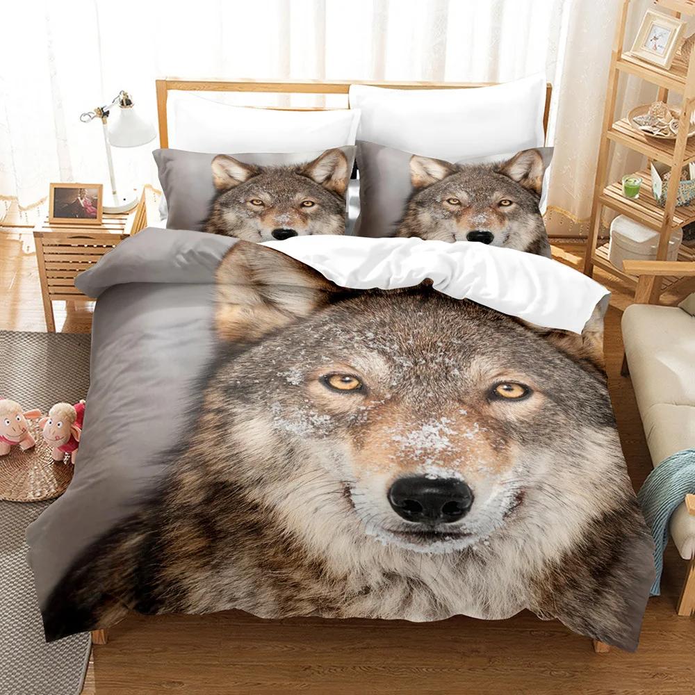 Boys Wolf Duvet Cover Set Queen Size, Boho Wolf Wildlife Animal Bedding Set Men Galaxy Dream Catcher Moon Polyester Quilt Cover