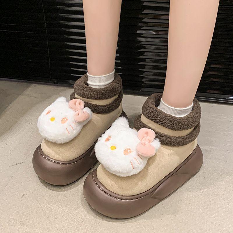 Cute versatile cartoon kitten platform snow boots autumn and winter new velvet outer wear comfortable warm cotton shoes