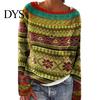 Women Jumper Winter Knitted Crew Neck Long Sleeve Color Comfortable Block Loose Fit Sweater Breathable Warm Pullover Knitwear