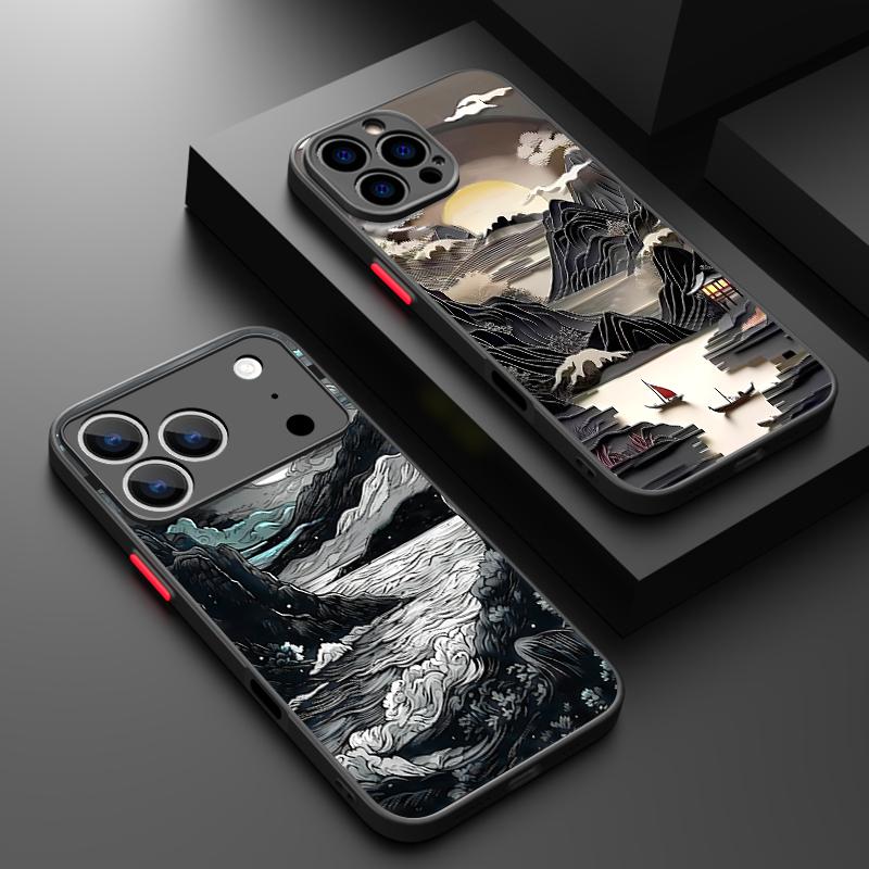 Ink Painting Patterns Phone Case For iPhone Air 16e 17 16 15 14 17 Pro Max 13 12 Pro 17 Shockproof Hard PC Soft Edge TPU Cover