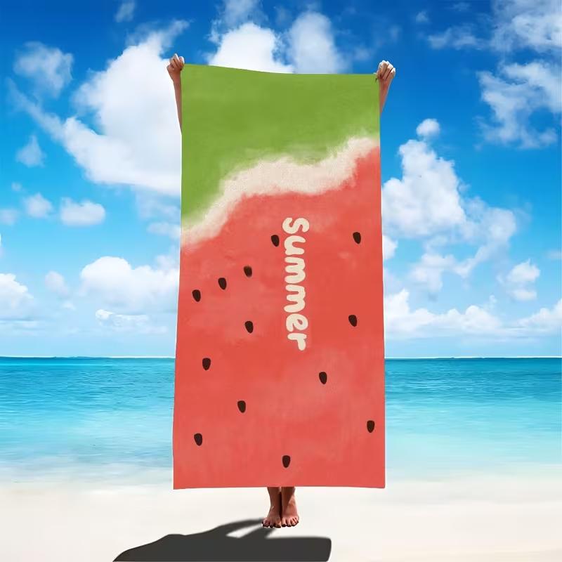 Watercolor Strawberry Print Beach Towel Quick Dry Lightweight Sweet Cute Fruit Print Towel for Summer Vacation Swimming Pool