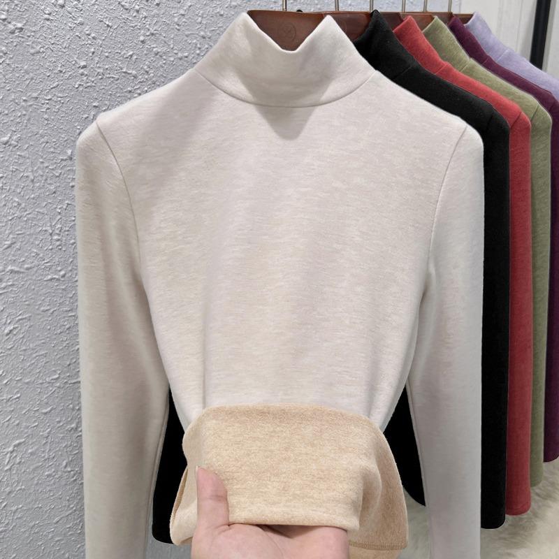 Warm Fleece Turtleneck Bottoming Shirt Women's Inner Turtleneck Winter Fleece Thickened Silk Cashmere Heating Women's Warm Top