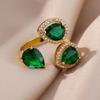 Retro Wassertropfen Smaragd Zirkon Ring Damen wasserdichter Edelstahl übertriebener leichter Luxusschmuck
