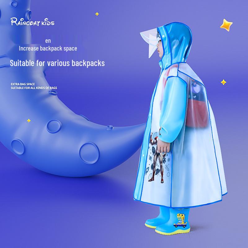 Children's Cartoon Raincoat with Backpack Slot - Large, Full-Body for Primary Students