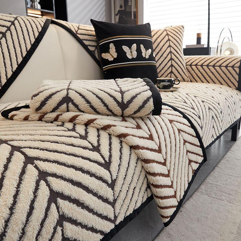 Grube pluszowe pokrowce na sofę, mata zimowa, ciepła, pluszowa, antypoślizgowa, liście, ręcznik żakardowy na sofę do salonu, wystrój domu