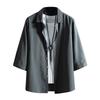 [FUZHIHUA] Men's Summer Shirt, Three-Quarter Sleeve, Button-Up, Plus Sizes, Solid Color