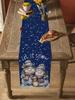 1Pc Christmas Snowman & Snowflake Design Navy Blue Linen Table Runner - Winter Christmas Decorations