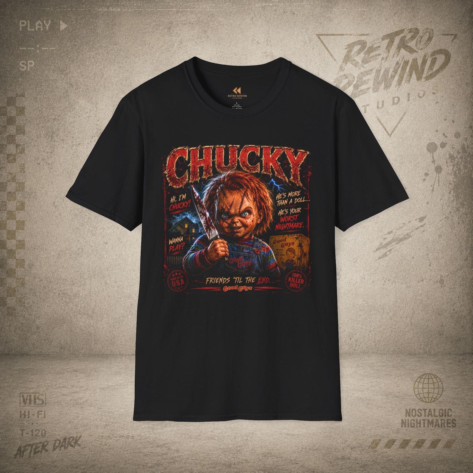Chucky Horror T-Shirt | Good Guys Doll Slasher Tee | Retro 80s Horror Movie Shirt | Killer Doll Graphic Tee 3XL