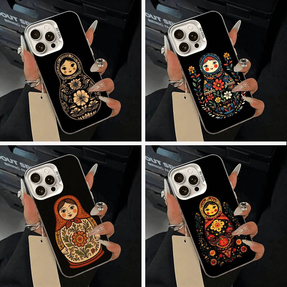 Russian -Dolls- Matryoshka Phone Case For iPhone 17,16,15,14,13,12,11 Plus,Pro Max,XS,white Silver Phone Case