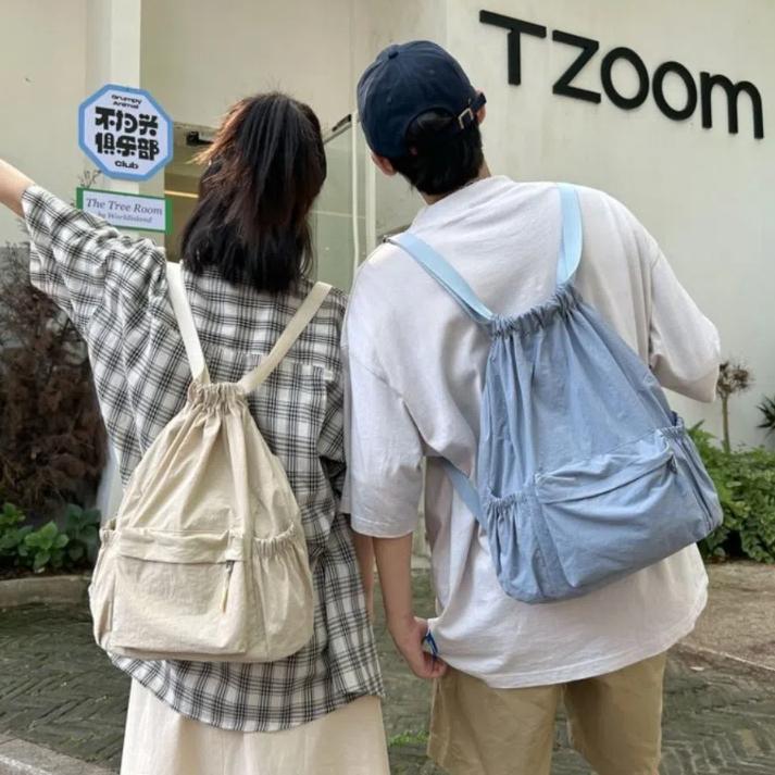 New Design Drawstring Backpack Light Weight High School Bag Simple Nylon Shoulder Bag Student