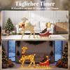 Illuminated Reindeer with Sleigh, Flat Christmas Decoration for Outdoors, 95 Warm White LEDs, 8 Lighting Modes, Timer