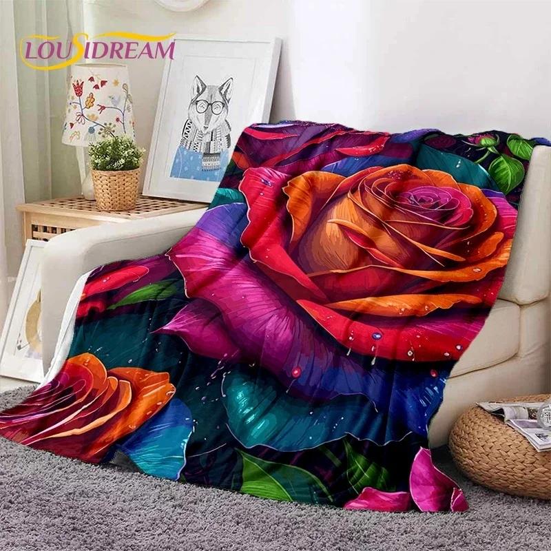 3D Rose Flowers Nordic Romantic Soft Flannel Blanket for Beds Bedroom Sofa Picnic,Throw Blanket for Cover Outdoors Leisure Gift