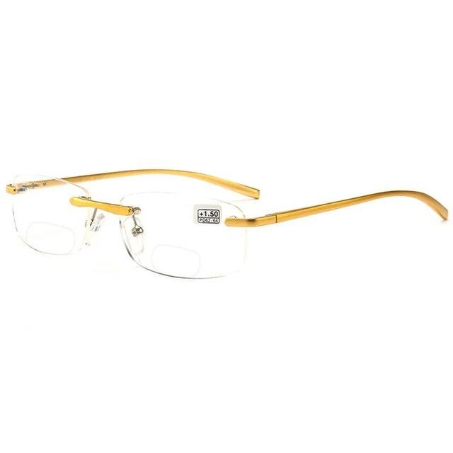 

Двойные легкие алюминиево-магниевые очки для чтения без оправы, портативные модные очки для пресбиопии, диоптрии + 1,0 до + 3,5 100