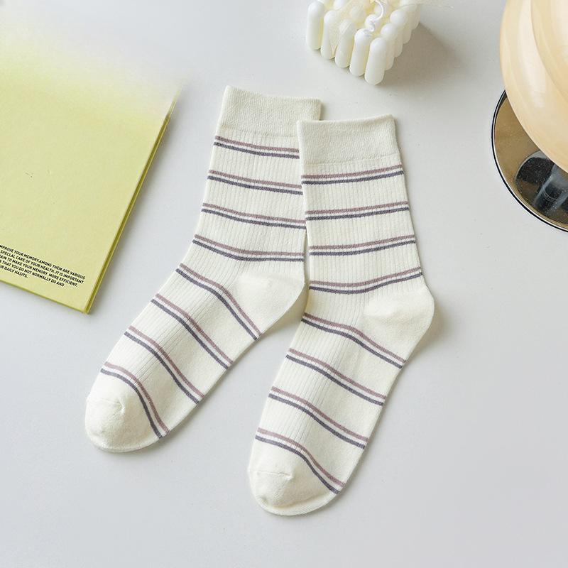 

Женские весенне-осенние новые цветные носки из хлопка в рубчик с закруткой, фиолетовые, в стиле студенческого департамента 1 pair