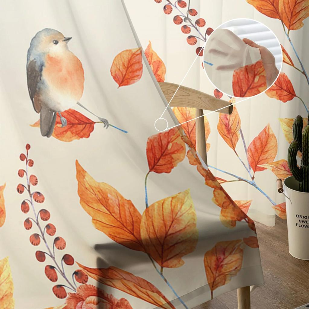 Thanksgiving Fall Plants Robin Sheer Curtains Transparent Voile Tulle for Living Room Bedroom Holiday Window Decoration