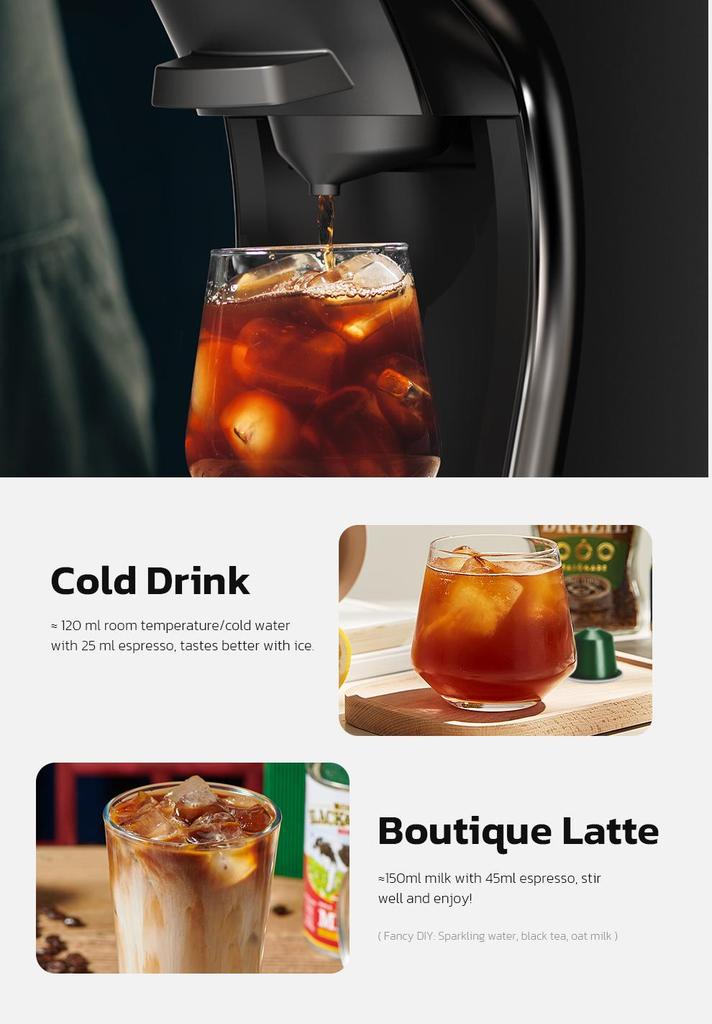 HiBREW H1B Pods Coffee Maker, 600ml Water Tank, 20 Bar Pressure Extraction, Cold/Hot Mode, LED Indicator