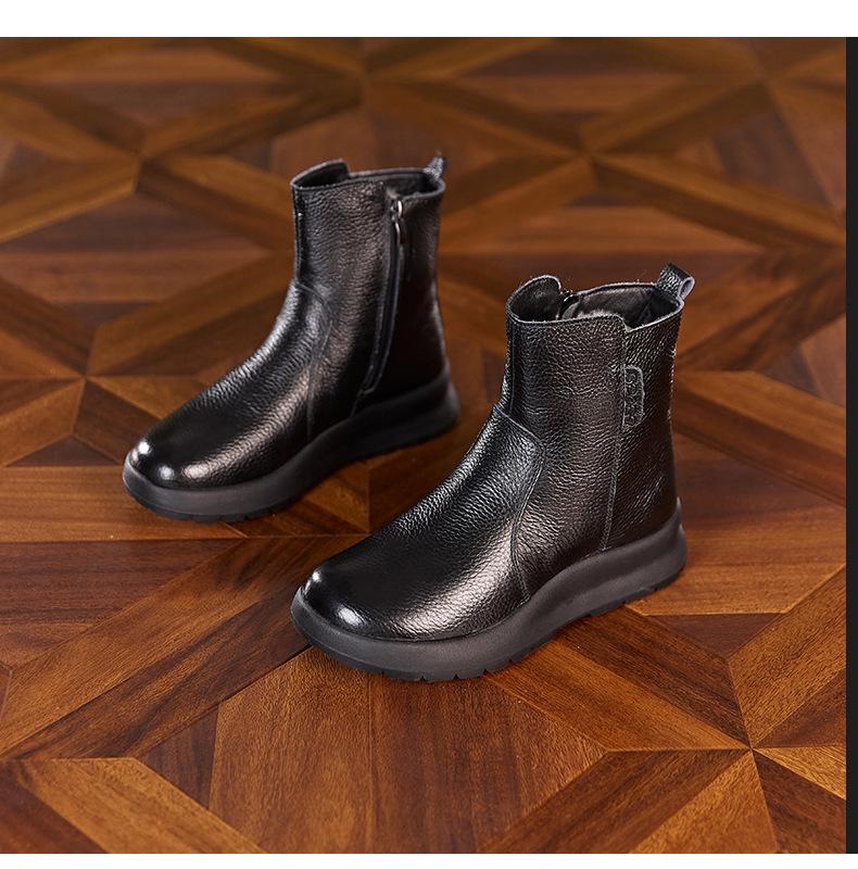 Women's Thick Sole Genuine Leather Martin Boots - Wool-Lined for Autumn/Winter