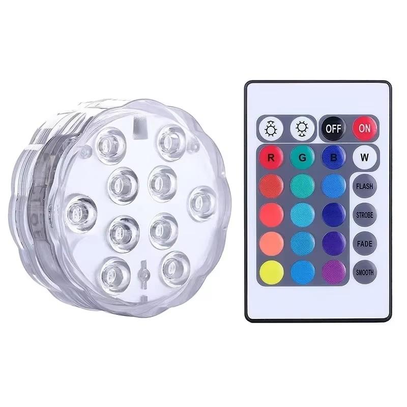 

Працює від батареї 10 світлодіодів RGB Led Занурювальні ліхтарі Підводний нічник Садові ліхтарі для басейну для весілля Ваза Чаша RGB remote control