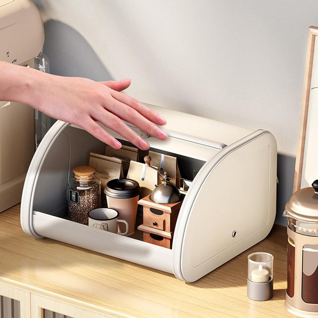 Bread Bin Container with Roll-up Lid Retro Kitchen Storage Box Large Capacity Bread Boxes Holder Stainless Steel for Baked Goods