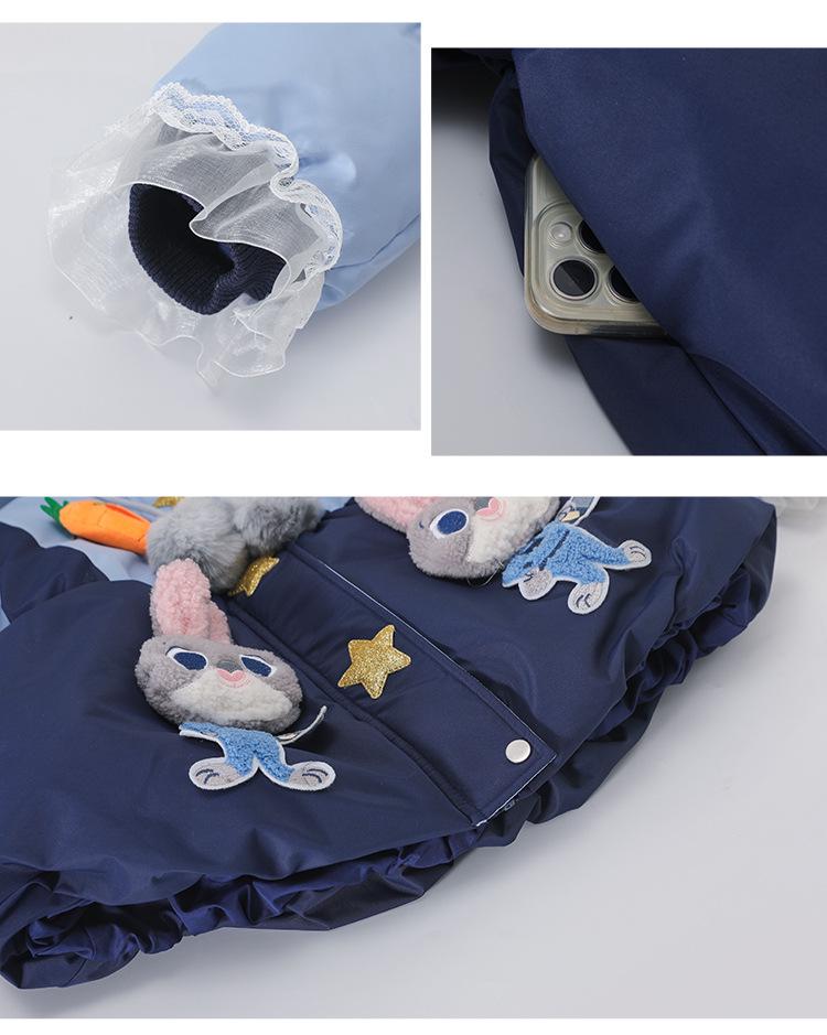 2025 Winter Girls' Elegant Rabbit Officer Down Jacket – High-End Fashion Baby Coat