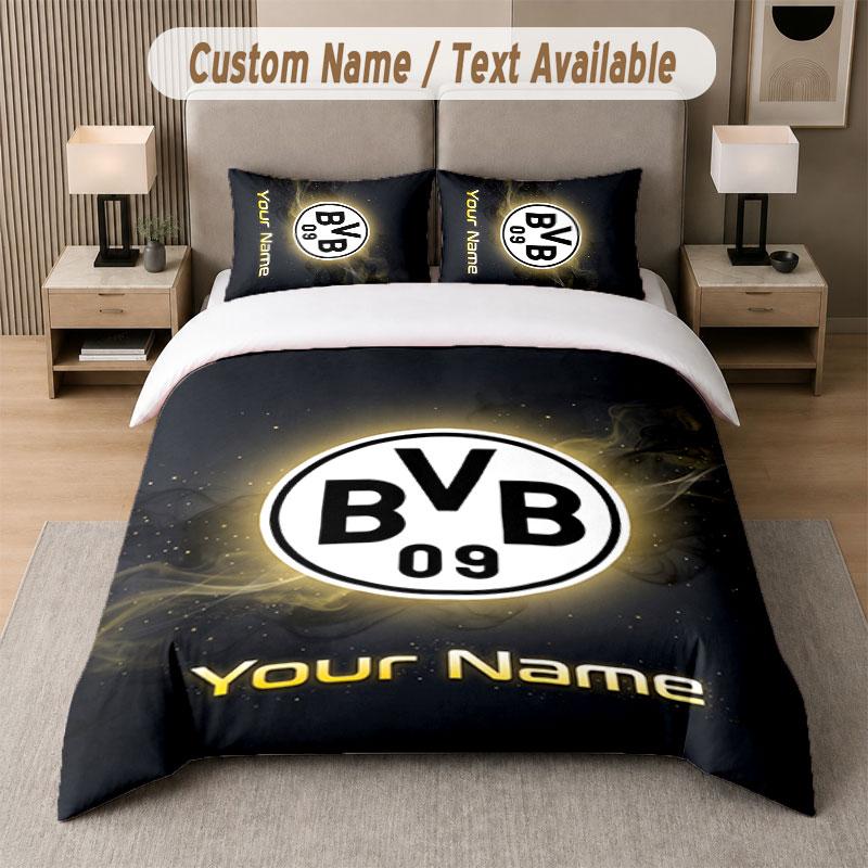 Custom Bedding Set Borussia Dortmund Pattern, Print Name Text 1 Duvet Cover Plus 2 Pillowcases Home Textile