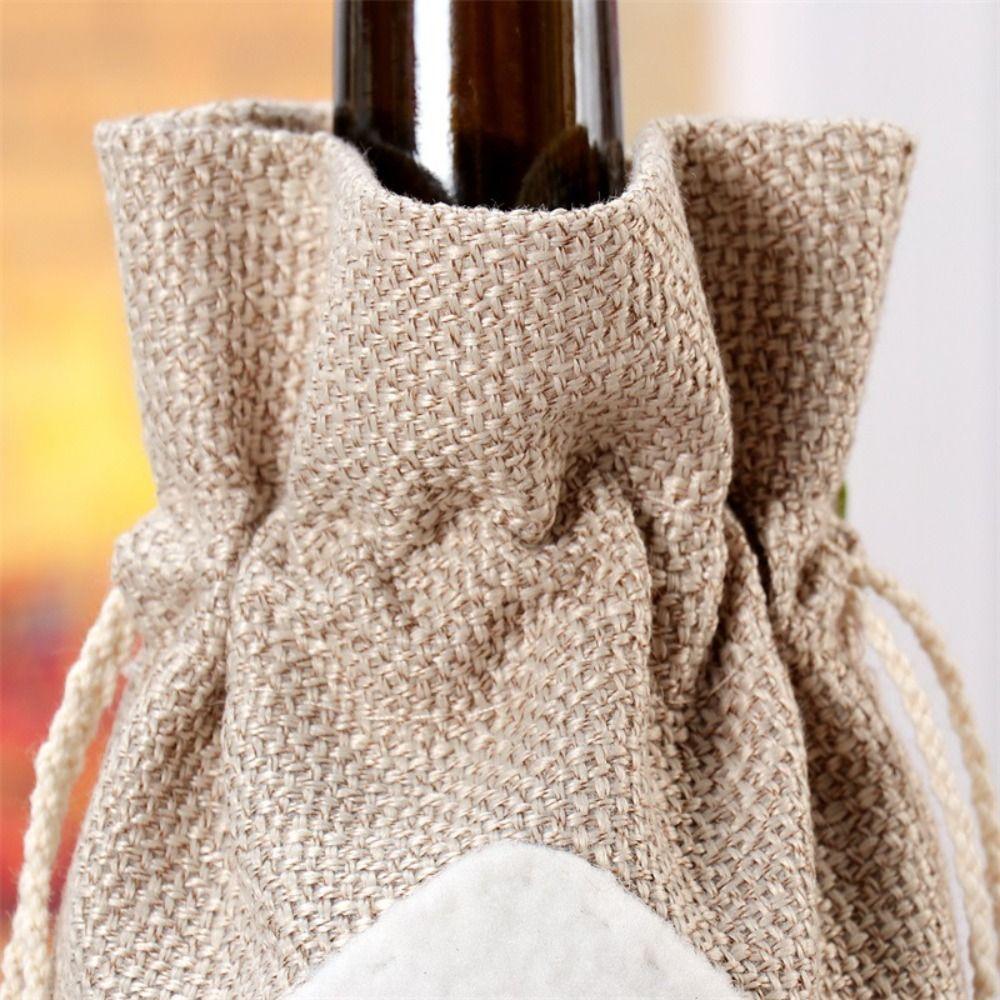 2pcs Portable Christmas Linen Wine Bottle Cover Cartoon Santa Claus Snowman Elk Champagne Wine Bag Exquisite Reusable