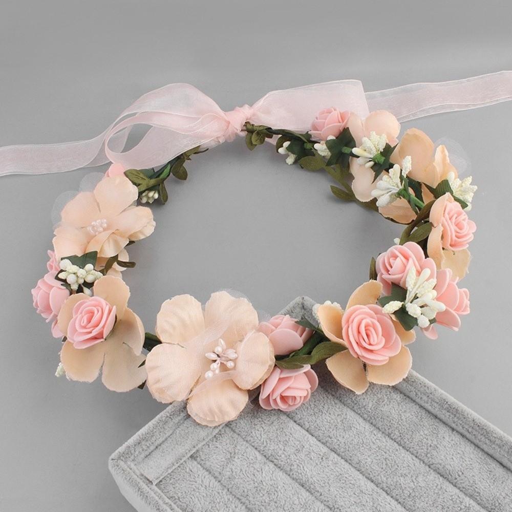 Sweet Seaside Jewelry Simulated Flower Wreath Handmade Lace Strap Bridal Wedding Headdress Headpieces Headwear Wreath