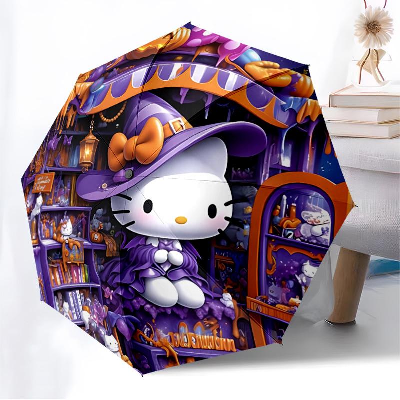 1pc Halloween Hello Kitty Automatic Folding Umbrella] Durable Iron Frame & Rod, Portable Folding, Makes a Great Holiday Gift yy251016241
